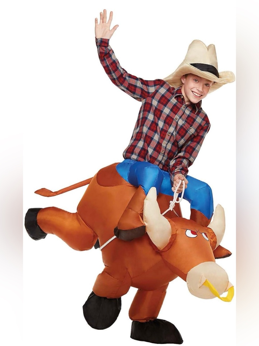 New Spirit Inflatable Rodeo Bull Costume - Brown, Blue, Cream, Black
